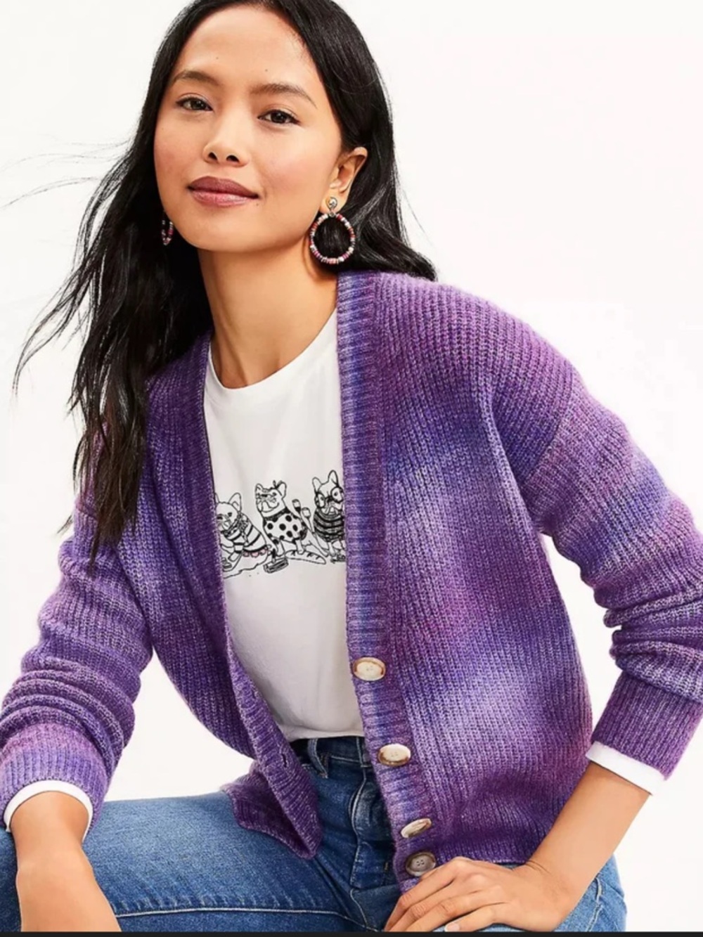 Loft Purple Blue Button Cardigan Medium